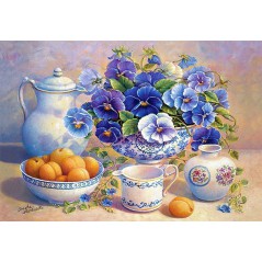 PUZZ  APRICOT AND BLUE PANSIES (500)