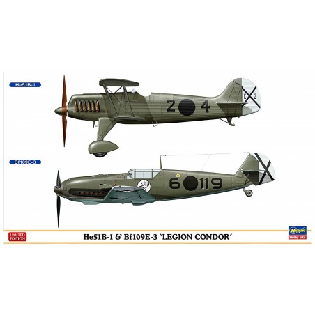 MAQUETA 1:72 AVION HE51 B-1 Y BF109E-3 "LEGION CONDOR"  HASEGAWA