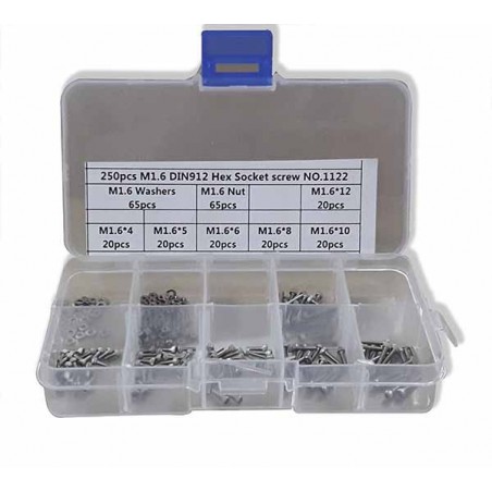 TORNILLERIA HEXAGONAL M1,6 DIN912-1122 250 PIEZAS