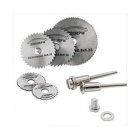 SET DE 5 DISCOS DE CORTE Y 2 MANDRILES PARA MADERA