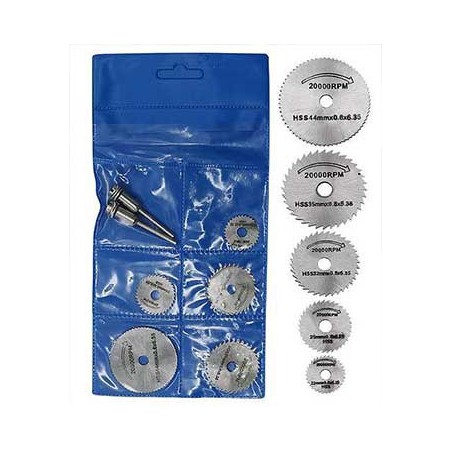 SET DE 5 DISCOS DE CORTE Y 2 MANDRILES PARA MADERA