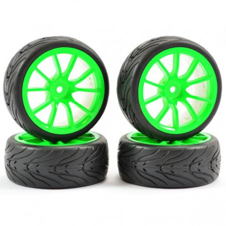 NEUMATICO CON LLANTA 1/10 VERDE PISTA FASTRAX (4U)