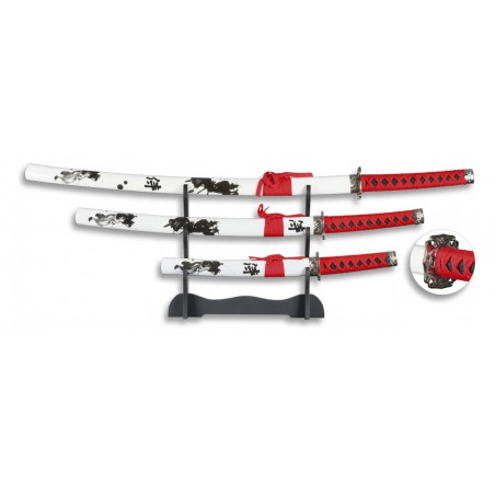 SET 3 ESPADAS SAMURAI CON PEANA