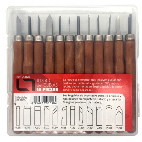 JUEGO DE GUBIAS MADERA DISMOER 12 PIEZAS