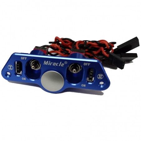 INTERRUPTOR DOBLE BATERIA Y TOMA ALUMINIO AZUL MIRACLE
