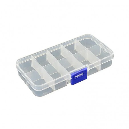 CAJA ACESORIOS TRANSPARENTE 130X68MM (10 HUECOS)