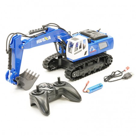 EXCAVADORA 9 CANALES HUINA 1/18 AZUL 1558B