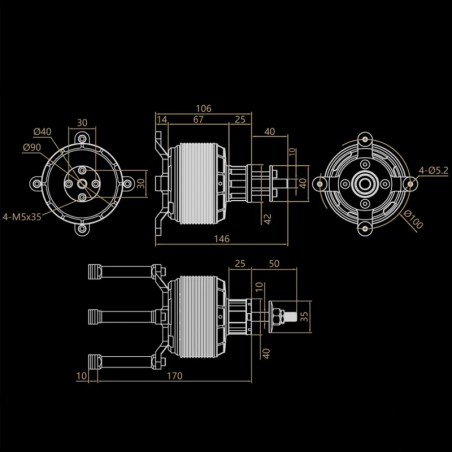 MOTOR BRUSHLESS GA8000 E-CONVERSION 80-120CC 140KV