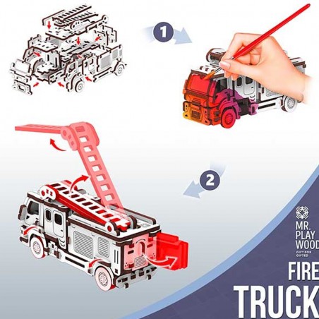 MAQUETA MADERA CAMION BOMBEROS 86 PIEZAS MR. PLAYWOOD