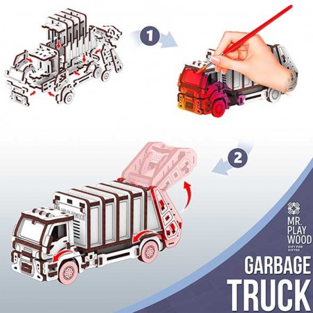 MAQUETA MADERA CAMION BASURA 77 PIEZAS MR. PLAYWOOD