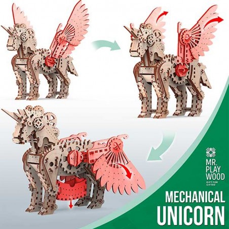 MAQUETA UNICORNIO MADERA MECANICA 140 PIEZAS