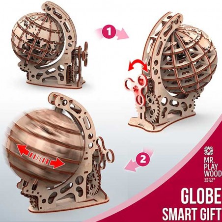 MAQUETA GLOBO TERRAQUEO MADERA MECANICA 125 PIEZAS