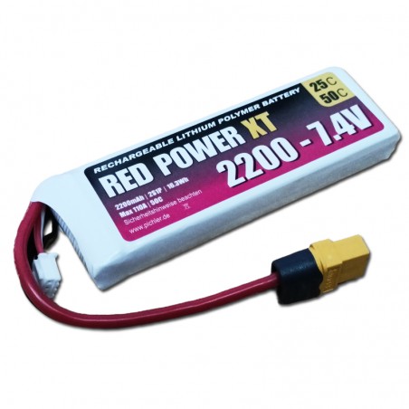 BATERIA LIPO 7.4V 2200MAH 25C RED POWER XT-60