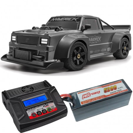 COCHE RACE TRUCK GRIS 1/8 QUANTUMR FLUX 4S MAVERICK (COMBO COMPLETO)