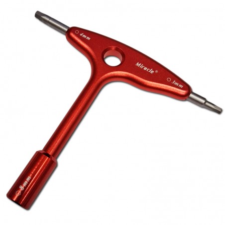 LLAVE BUJIA MIRACLE GLOW Y GASOLINA CM8 (1/4-32) Y ALLEN 3mm Y 4mm ALUMINO ROJO MIRACLE