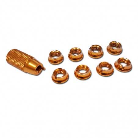 TUERCA INTERRUPTOR EMISORA ALUMINIO ORO 8 unidades (Válido para emisoras Futaba y otras firmas)