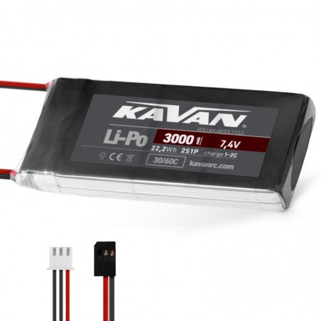BATERIA LIPO 7.4V 3000mAh 30C RX (Conector JR universal)