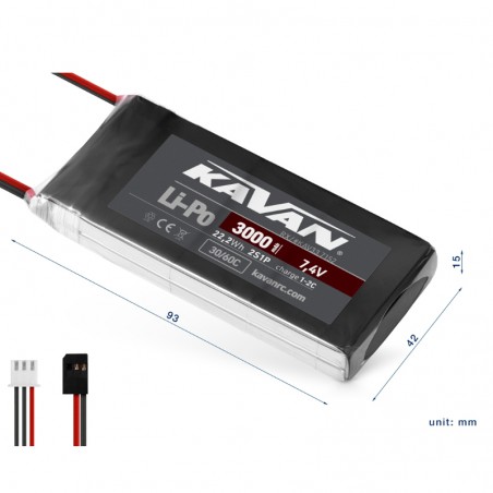 BATERIA LIPO 7.4V 3000mAh 30C RX (Conector JR universal)