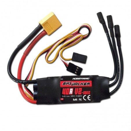 VARIADOR BRUSHLESS 40A V2 3-4S SKYWALKER HOBBYWING CON CONECTOR XT-60